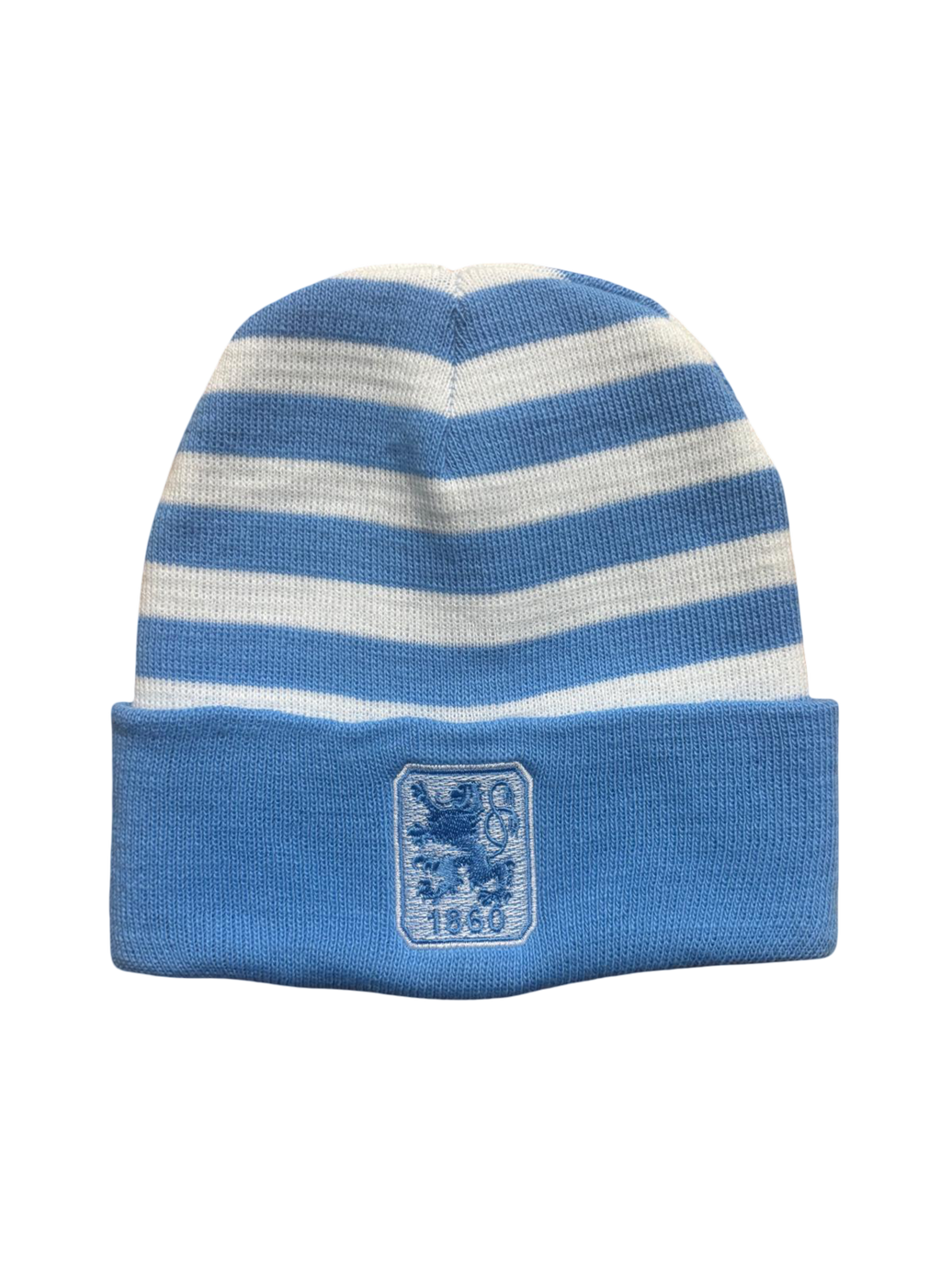 Kinder Strickmütze Stripes weiß/hellblau