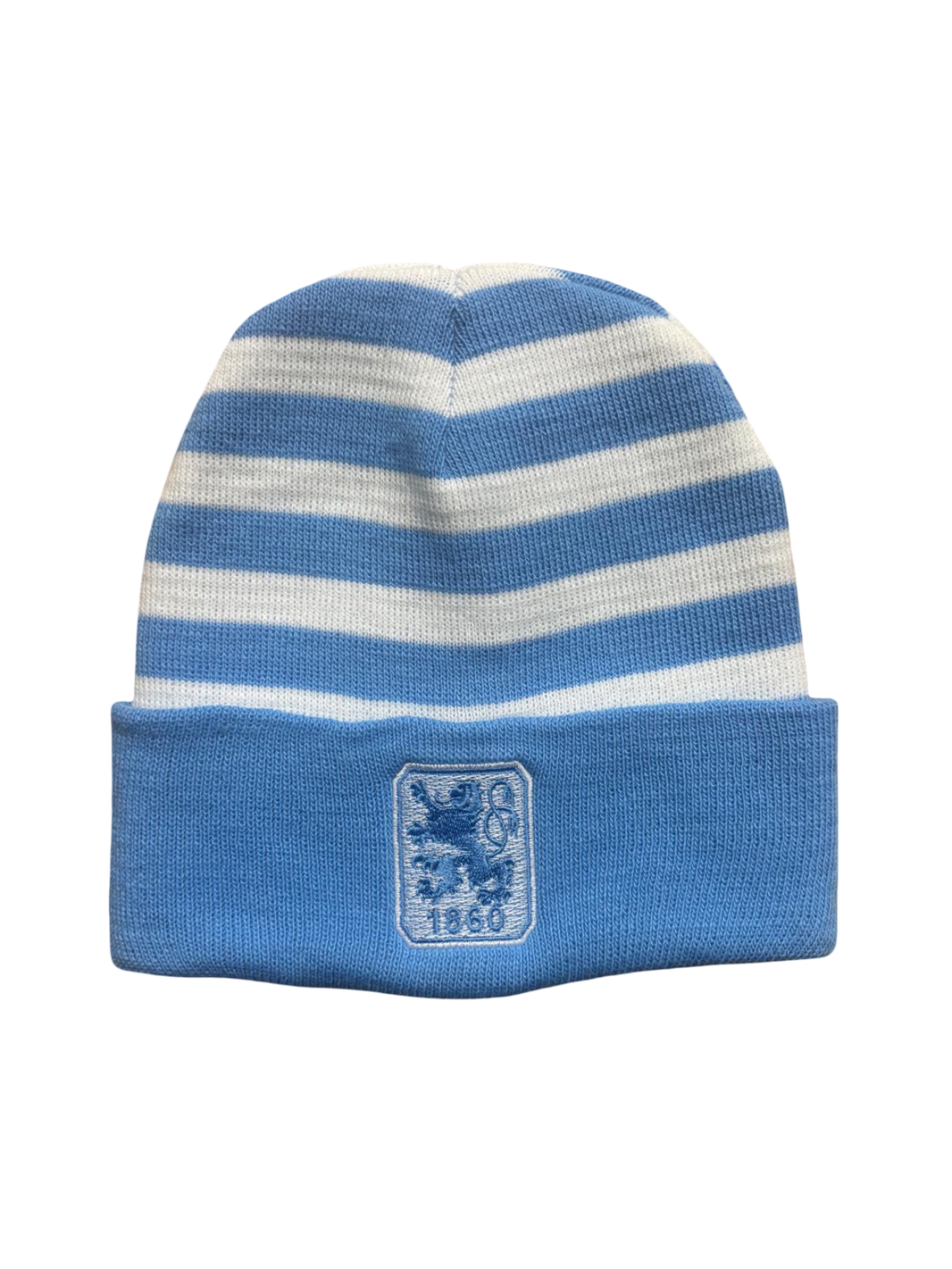 Kinder Strickmütze Stripes weiß/hellblau